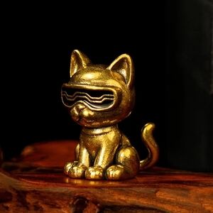 Gold Cat Figurine with Sunglasses